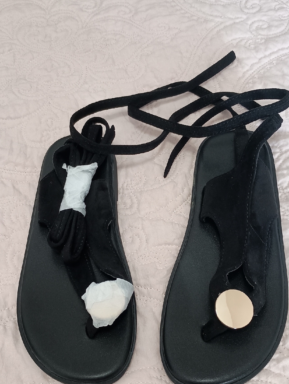 Black Suede Lace-Up Toe-Loop Sandals